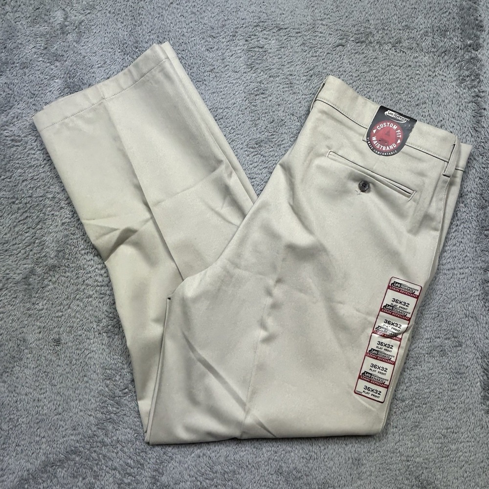 Lee Performance Khakis Pant Men's 36x32 Beige Casual Custom Fit Waistband NEW